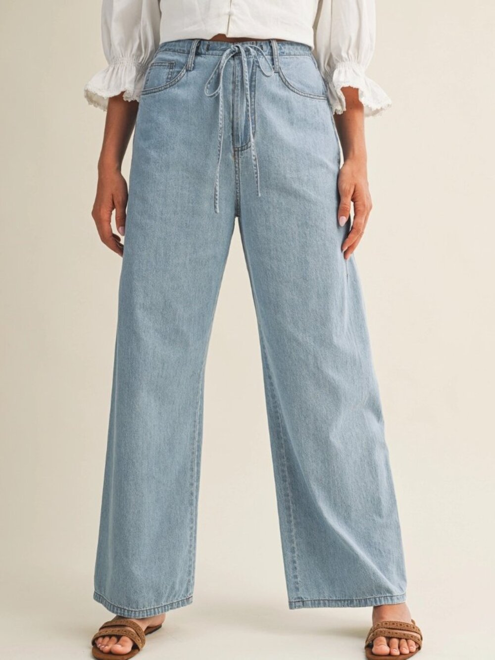 Annabella Relaxed Denim Pants with Drawstring Waist | Women's Jeans | Summer - Picture 5 of 10